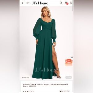Emerald Green JJ house bridesmaid dress